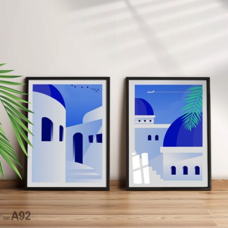Cadre tableau decoration bleu style maison Maison grecque vente au Maroc لوحة منزل يوناني