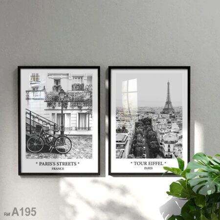 Cadre Mural, Tableau noir et blanc rue de Paris & la Tour Eiffel imprimé