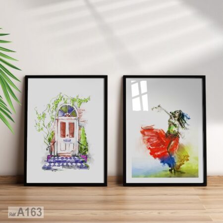 Tableau Décoratif : Femme Danseuse, peinture aquarelle encadré en bois