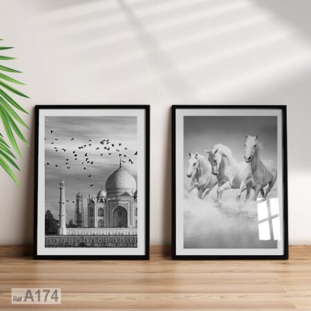 Tableaux encadrés en bois : Posters de chevaux et Taj Mahal, décoration intérieure