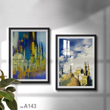 Peinture Huile Sur Toile : Mosquée, Art islamique imprimé dans un cadre en bois