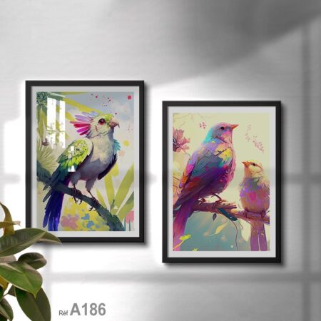 Tableaux Décoratifs, Oiseaux Abstraits Exotiques Multicolores,Vente au Maroc