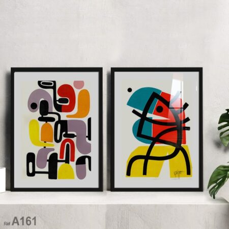 Tableau Abstrait multicolore vendu au Maroc avec cadre style Geometries pas cher