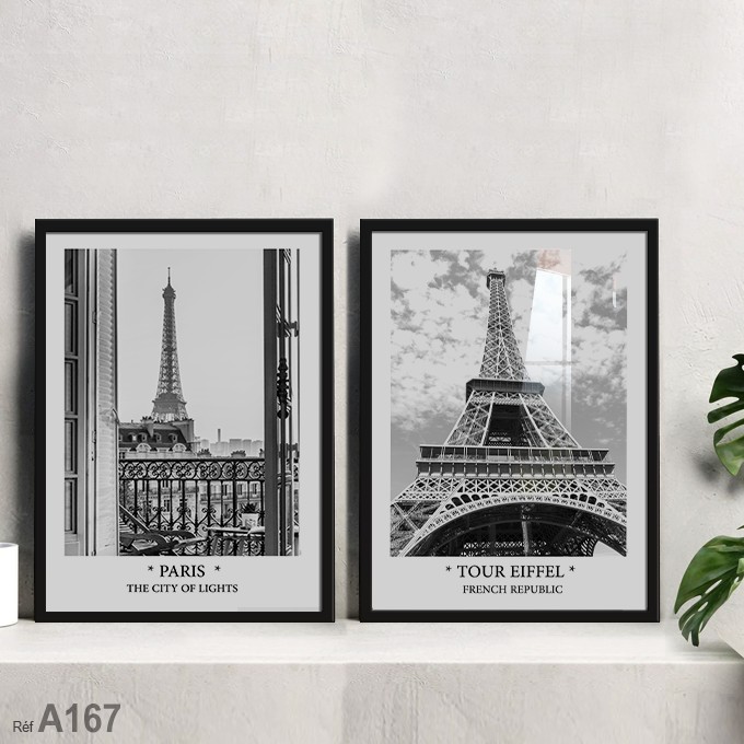 Tableau design noir et blanc : Poster Tour Eiffel Paris, vente au Maroc