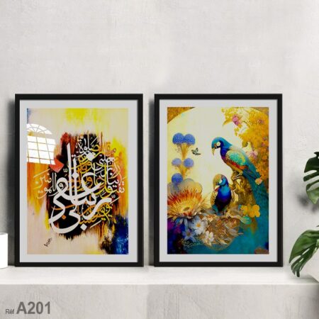 Deux tableaux d'oiseaux et de calligraphie coranique, vente au Maroc
