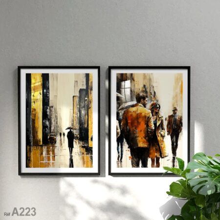Peinture abstrait de personnes marchant dans la rue - Tableau décoratif encadré au Maroc