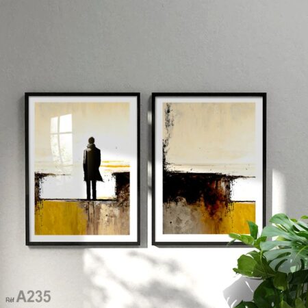 Tableau décoratif cadré au Maroc Paysage Abstrait et Silhouettes Humaines