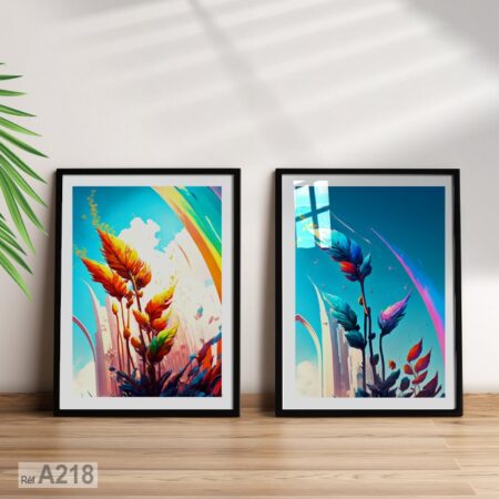 Tableau abstrait, champs de fleurs de lavande - encadré au Maroc