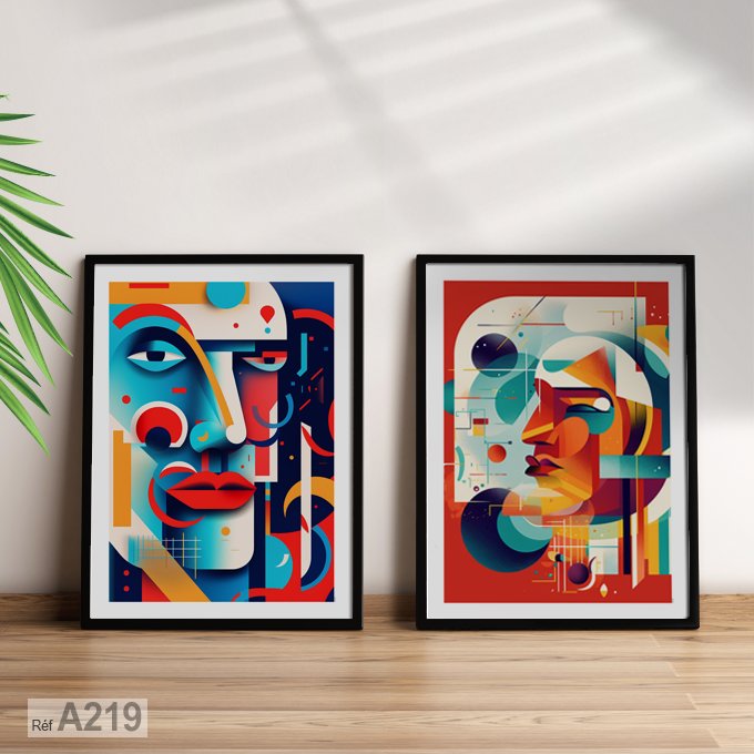 Tableau abstrait figuratif surrealism multicolor - fabriqué au Maroc