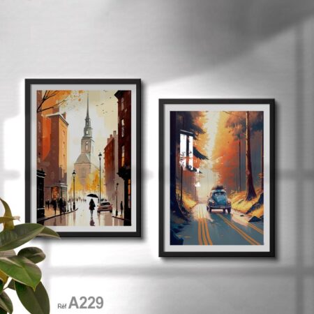Peinture ville et paysage d'Europe, tableau décoration contemporain - cadré au Maroc