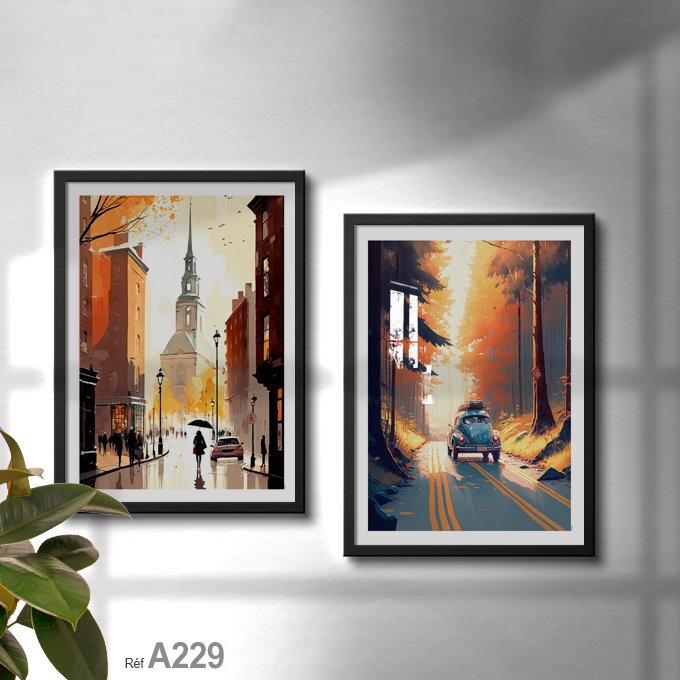 Peinture ville et paysage d'Europe, tableau décoration contemporain - cadré au Maroc