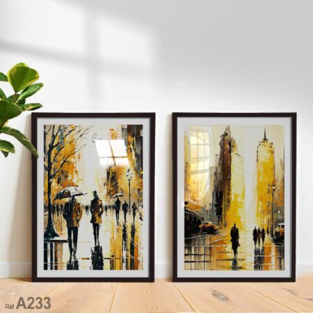 Tableau décoration murale Abstrait cadré au Maroc - peinture personnes marchant dans la rue