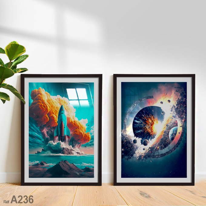 Tableau décoration : vaisseau spatial, Univers, galaxie et Science-Fiction -fabriqué au Maroc