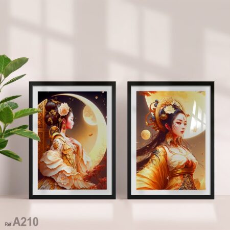 Tableau encadré au Maroc - peinture portrait belle fille asiatique