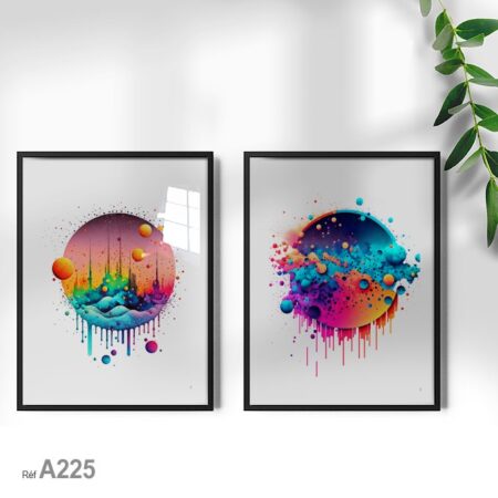 Disque solaire abstrait multicolore arc-en-ciel sur fond blanc - Tableau décoratif cadé au Maroc