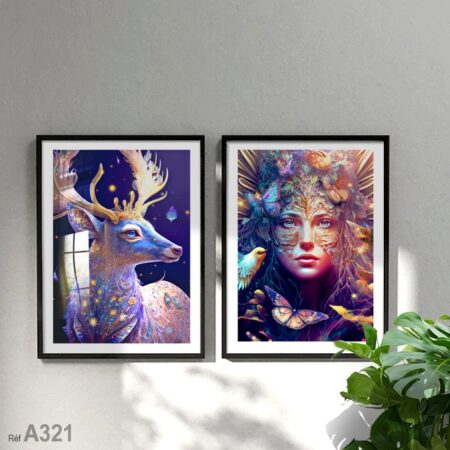 Tableau décoration chambre, belle femme et Cerf fantastique, vente au Maroc