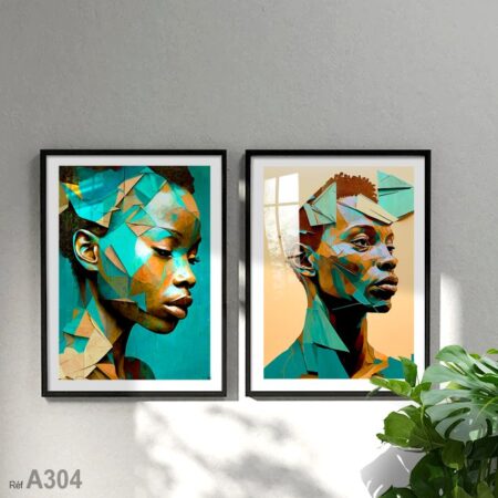 Tableau encadré visage femme et homme africain, vente peinture en ligne Maroc