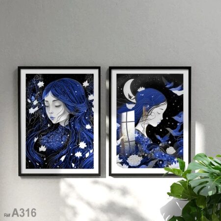 Tableau décoratif chambre à coucher, Fille anime bleu marine , vente au Maroc