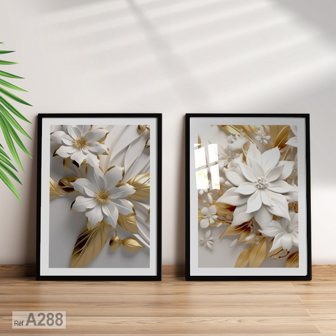 Tableau fleurs doré avec cadre