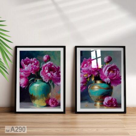 Tableau Vase doré à roses abstrait, Décoration florale Maroc