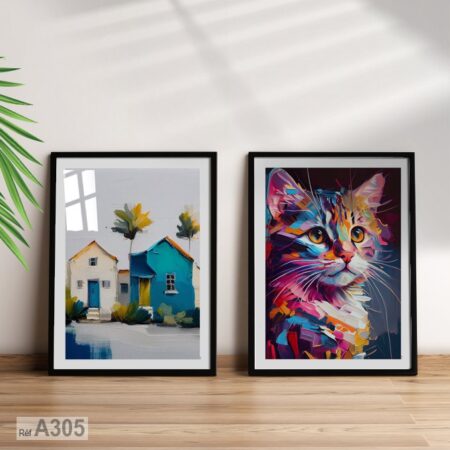 Tableau décoratif peinture acrylique animal chat coloré, wall frame print Morocco