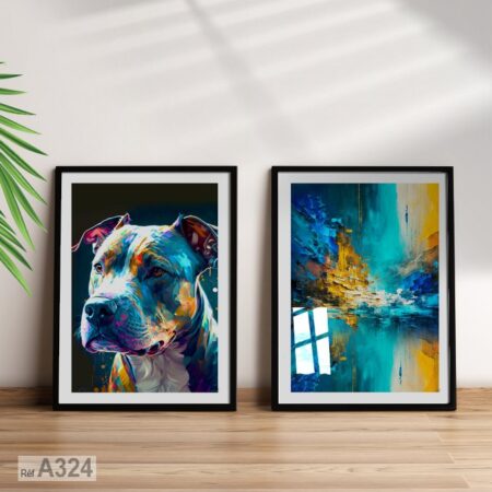 Tableau décoration au maroc sous verre : peinture abstraite animal chien Pittbull