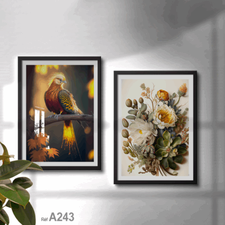 Tableau de décoration vendu au Maroc, Oiseau et fleurs enchantées