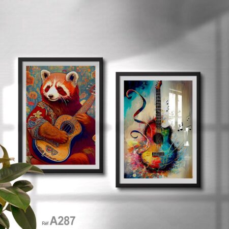 animal & musique guitare, tableau décor chambre enfant & bébé au Maroc