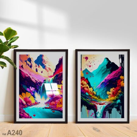 Tableau décoratif abstrait encadré au Maroc, couleurs Violet et rose