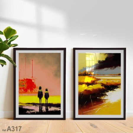 Maroc décoration : Tableau décoratif de chambre, silhouettes enfants dans un Paysage Abstrait