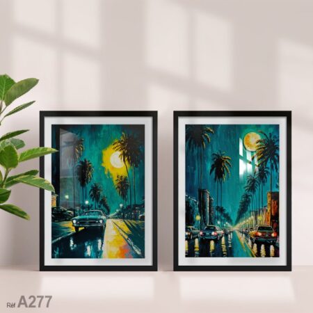 Tableau décoratif vintage en Amérique , palmier la nuit sous la lune - vente depuis le Maroc Maroc