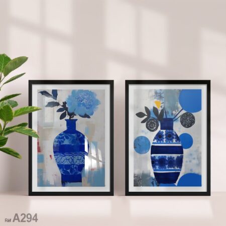 Tableau décoration murale, vente au Maroc vase bleu à fleurs à mettre sur table de nuit