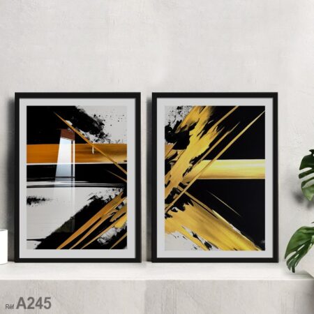 Achat Tableau abstrait mural noir & doré, fabriqué au Maroc avec cadre,