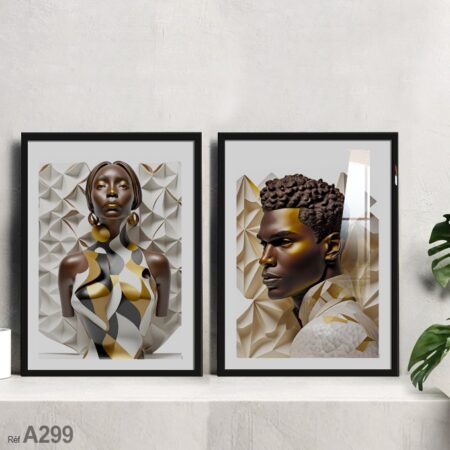 Tableau décoratif figuratif, beau visage homme et femme africaines, achat au Maroc