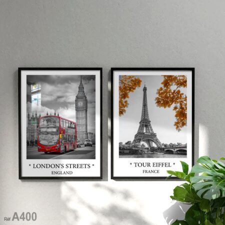 Cadre décoratif au Maroc, tableau tour Eiffel paris noir et blanc au printemps