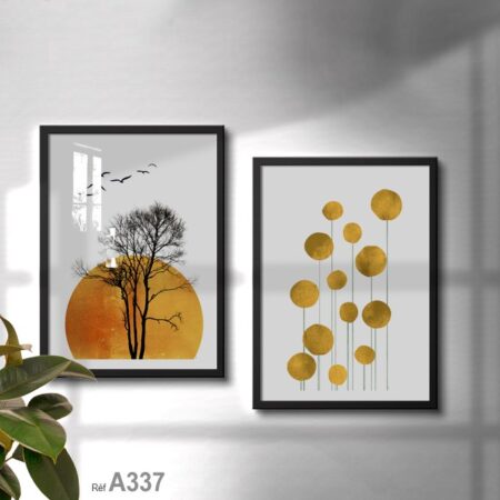 Tableau murale moderne formes simples, vente de tableaux coucher de soleil et oiseaux, idées déco pour salon et chambres.