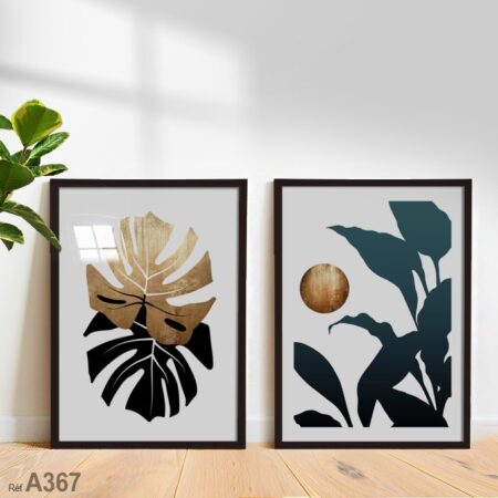 Achetez un tableau déco mural moderne au Maroc : feuillage élégant en noir et doré, parfait pour une décoration contemporaine.
