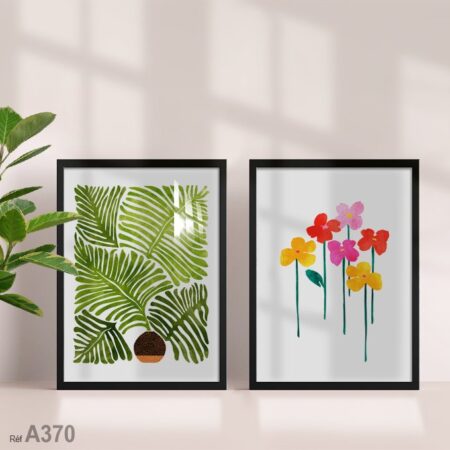 Deux tableaux décoratifs modernes encadrés, vente au Maroc, idées déco murale avec plantes à fleurs ديكور زهور