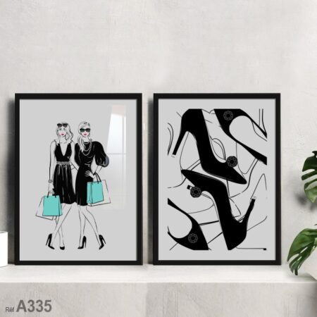 Déco murale moderne, idée déco chic avec cadre décoratif vêtements et chaussures, tableau boutique mode femmeبيع تابلوهات