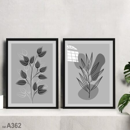 Tableau botanique noir et blanc, plante et feuillage, décoration murale moderne, idée déco maison Maroc.