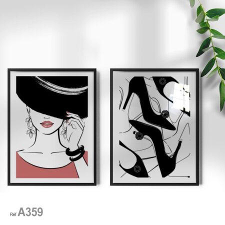 Visage de femme avec chapeau stylé, déco murale moderne, galerie d'art au Maroc, tableau mode, beauté et boutique fashion.