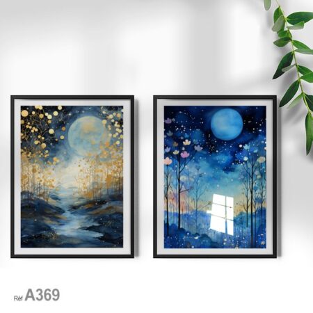 Paysage nocturne sous la lune bleue, décoration murale moderne d'Automne pour chambre, tableau nature apaisant au Maroc