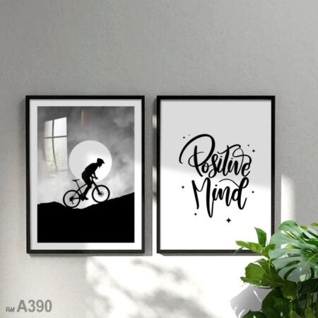 Tableau décoratif en noir et blanc, citation motivante "Positive Mind" pour stimuler salle de travail et bureaux, Achat au Maroc.