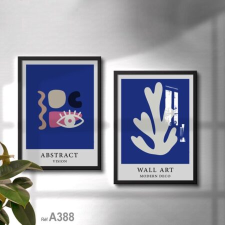 Illustration en bleu, art mural moderne à vendre à Rabat, tableaux décoratifs pour une déco murale unique au Maroc.