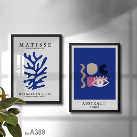 tableaux modernes pour chambre et couloir : abstraction bleue marine de Matisse, élégance murale à cadre.