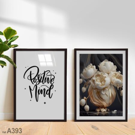 Tableau mural moderne : vase fleuri et citations positives, des idées déco inspirantes pour votre intérieur au Maroc.