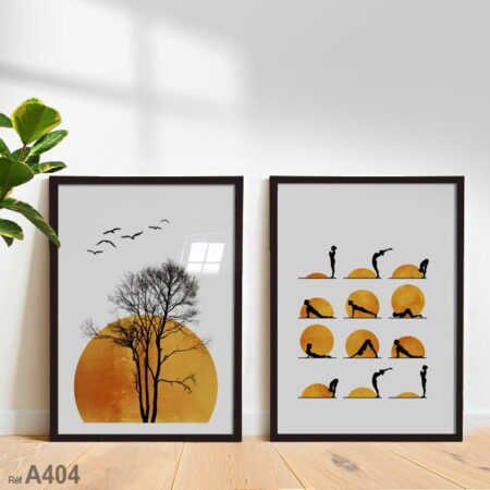 tableau moderne de Yoga & méditation aux teintes jaune doré pour une déco murale تابلوهات المغرب
