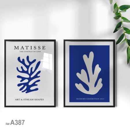 Illustration abstraite inspirée de Matisse, tableau décoratif moderne à Casablanca, nuance bleue, décoration murale unique, achat au Maroc.