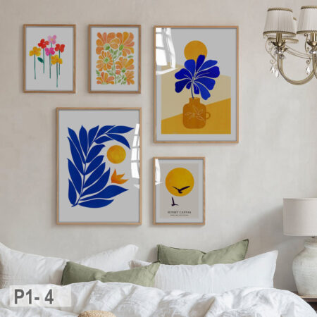 Tableaux décoratifs plantes bleues, oranges et jaunes à prix abordables, vente de tableaux pour chambre au Maroc