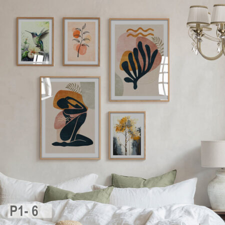 Ensemble de 5 tableaux décoratifs modernes, vente au Maroc, silhouettes féminines et nature, collection artistique en ligne